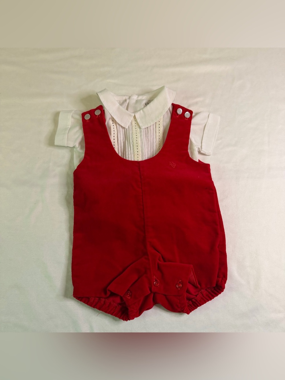 Vintage Christian Dior Enfant Baby Red Corduroy Romper Set‎ 0-3 Months USA